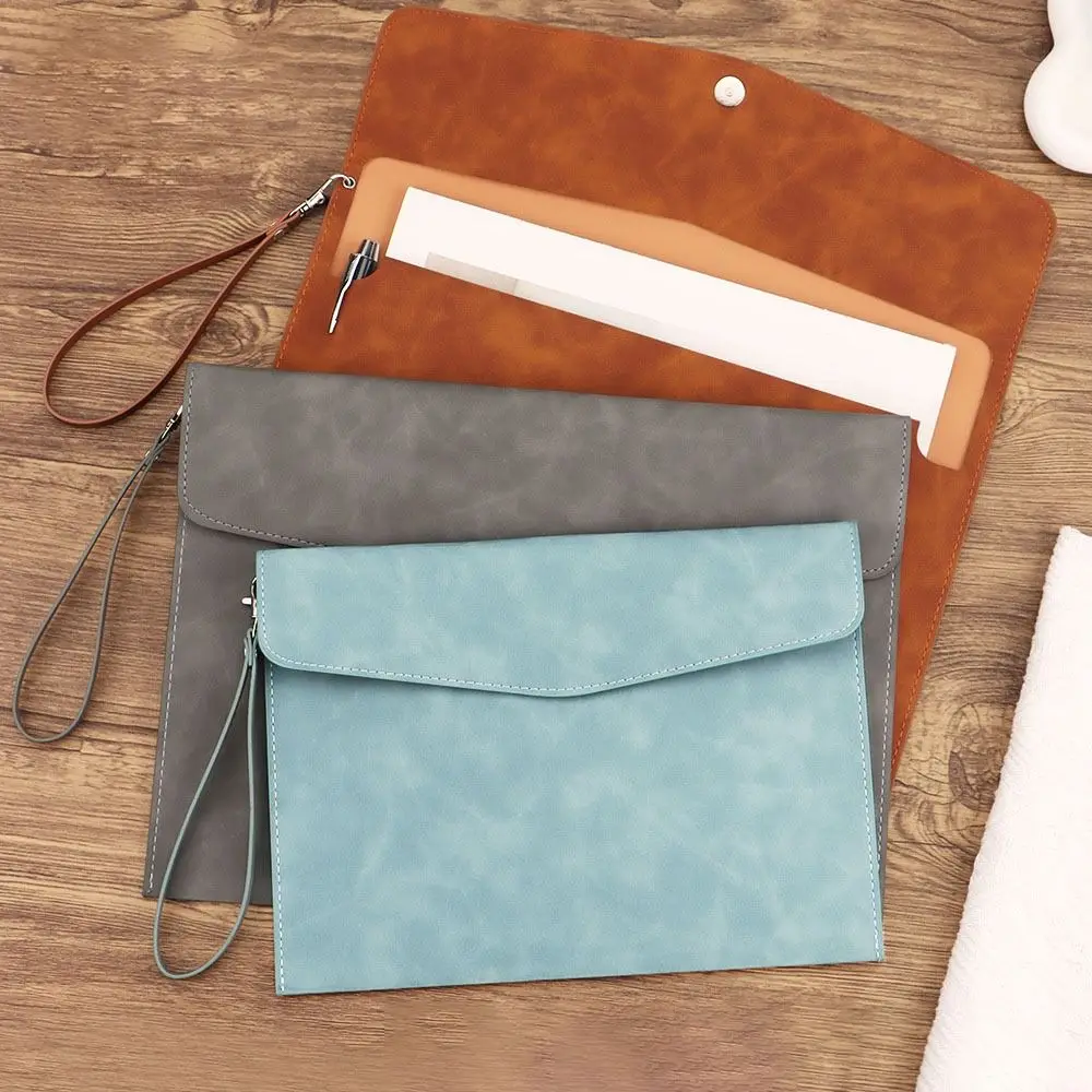 حقيبة مستندات جلدية محمولة مقاس A5 بسعة كبيرة مع مقبض مجلد ملفات مقاوم للماء حقيبة أعمال منظم مكتب #5