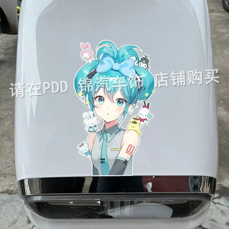 اليابانية أنيمي هاتسون ميكو فتاة صغيرة ملصق سيارة ملصق سيارة غطاء خزان الوقود الباب الخدوش وملصقات الزخرفية