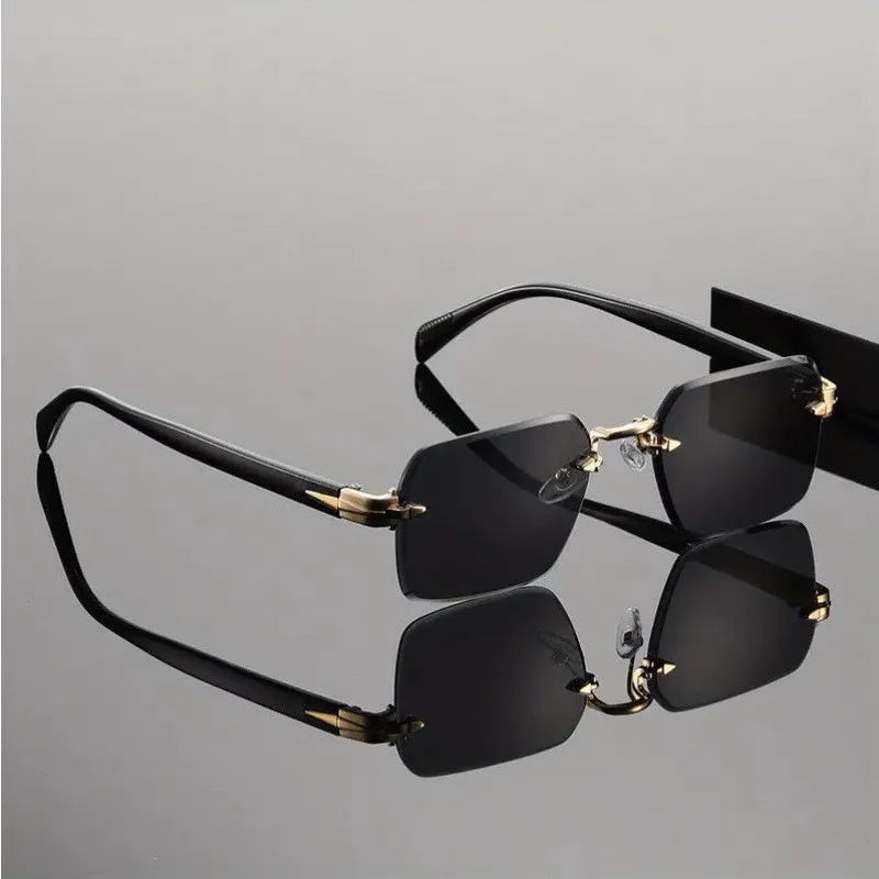 1pcs Unisex Rimless Metal Rectangular Sunglasses, Polycarbonate UV lenses. Lightweight, comfortable, for business & casual wear. - view 5