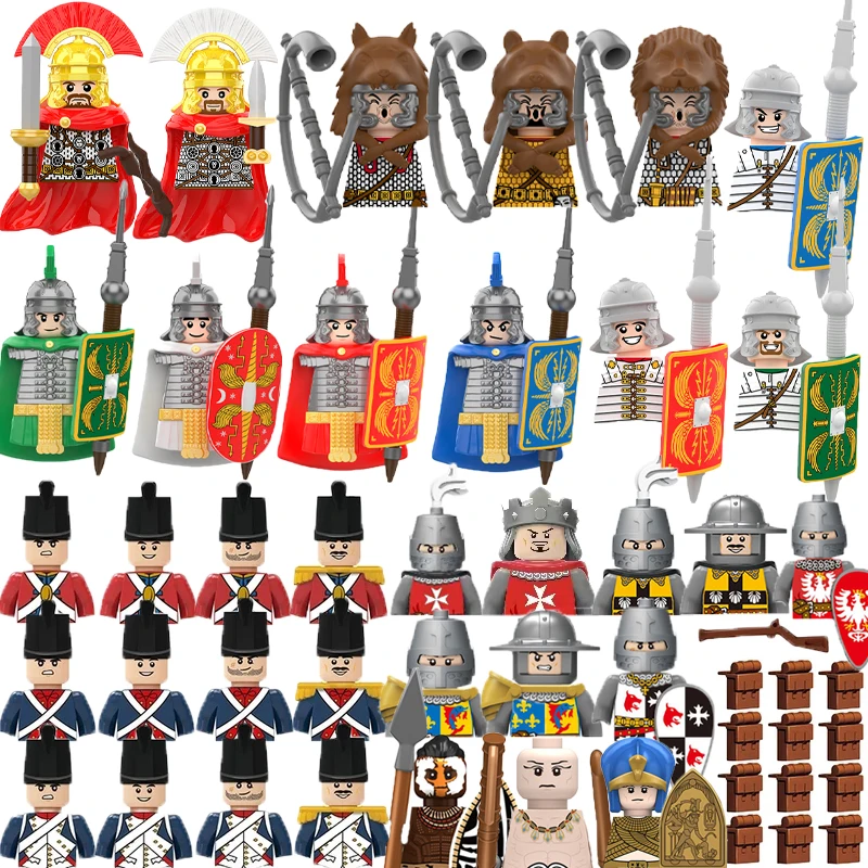 Military Building Blocks Soldier Figures Gifts Medieval Roman Legion Weapons Gun Shield Backpack Egyptian Guard European Knights