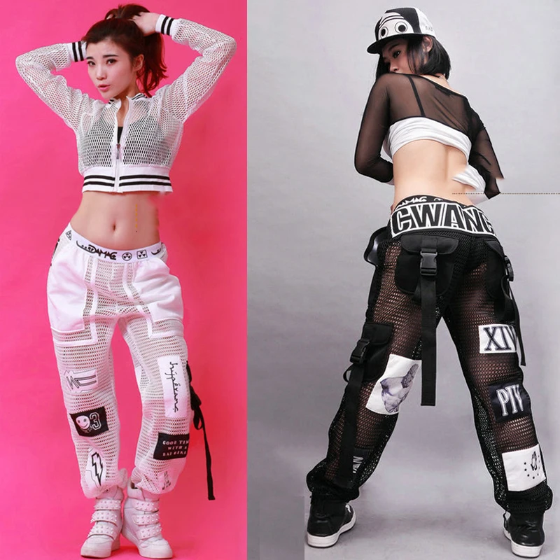 Modern Stage Outfit Pants Jazz Dance Costumes Fashion Sexy Mesh Pants Hip Hop Clothing Adult Street Dancing Trousers Nightclub