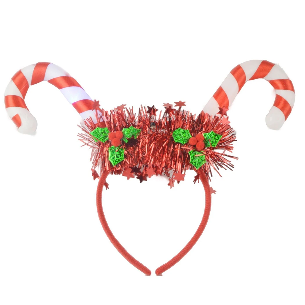 Candy Cane Headband LED Festive Party Hair Hoop Costume Headwear For Christmas Lights Headband Party Halloween Glow Supplies