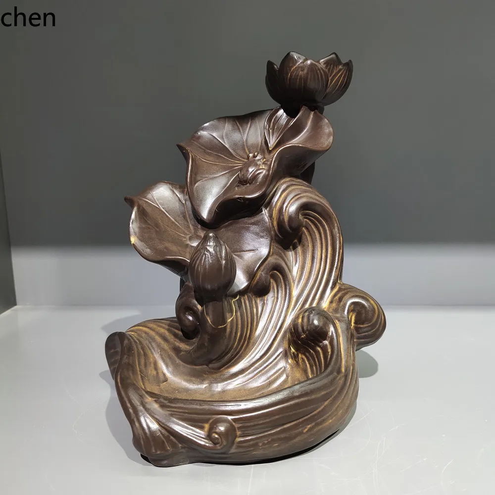 H1 Backflow Incense Burner Zen-Inspired Lotus Ceramic Creative Ornament for Tea Ceremony, Sandalwood, Home Indoor Use