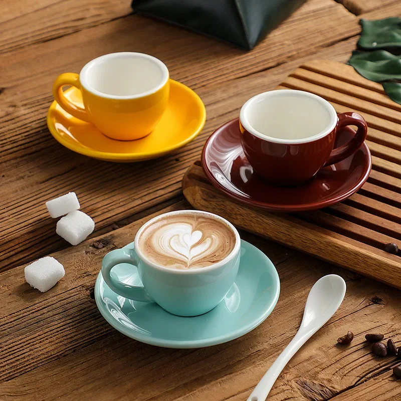 1 Set Color Ceramic Cup Set Coffee Cup American Italian European Style Espresso Cup Thickened 75ml Candy Colored Coffee Mug