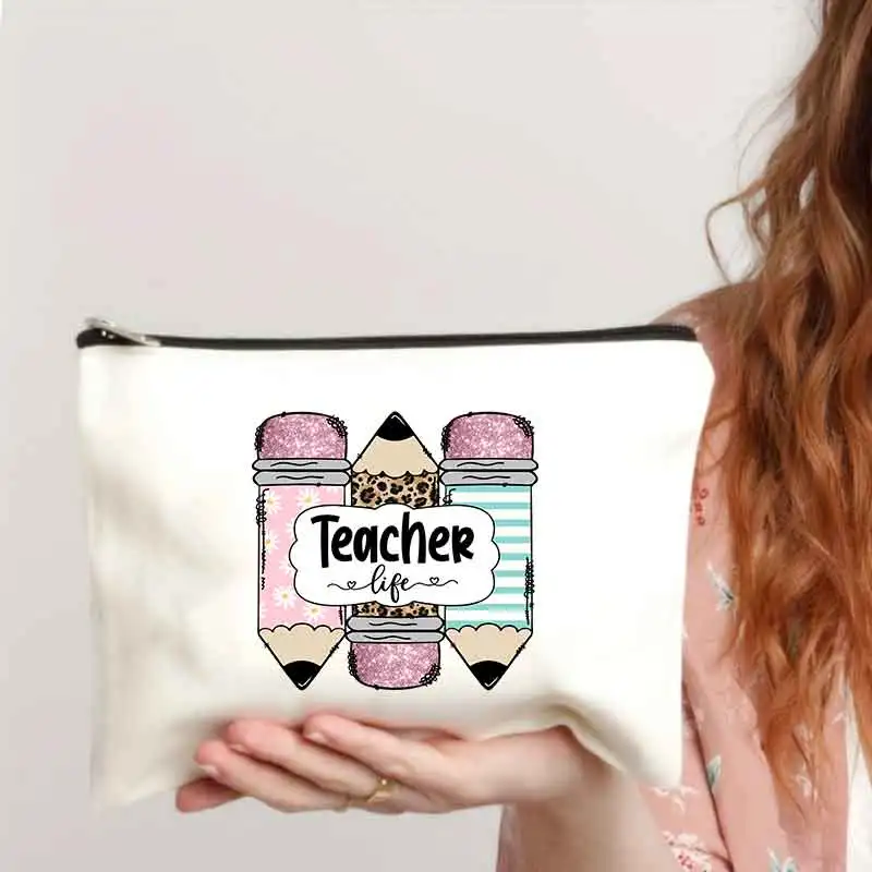 

Teacher Survival Kit Makeup Make Up Bag Pencil Case Women Canvas Cosmetic Bag Zip Pouch Back To School Teachers' Day Best Gift