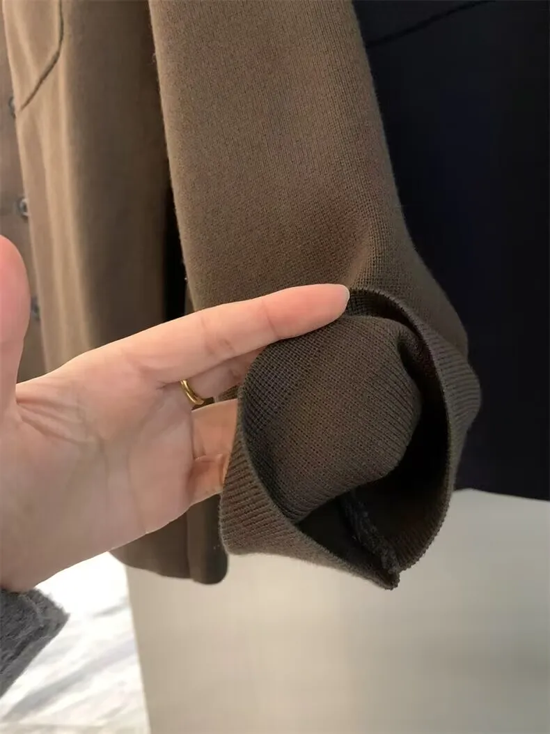 

ex Casual Knitted irt Sle Cardigan Elastic Collar Coat for Men And Women Skin-friendly Breathable Long Sve Outerwear