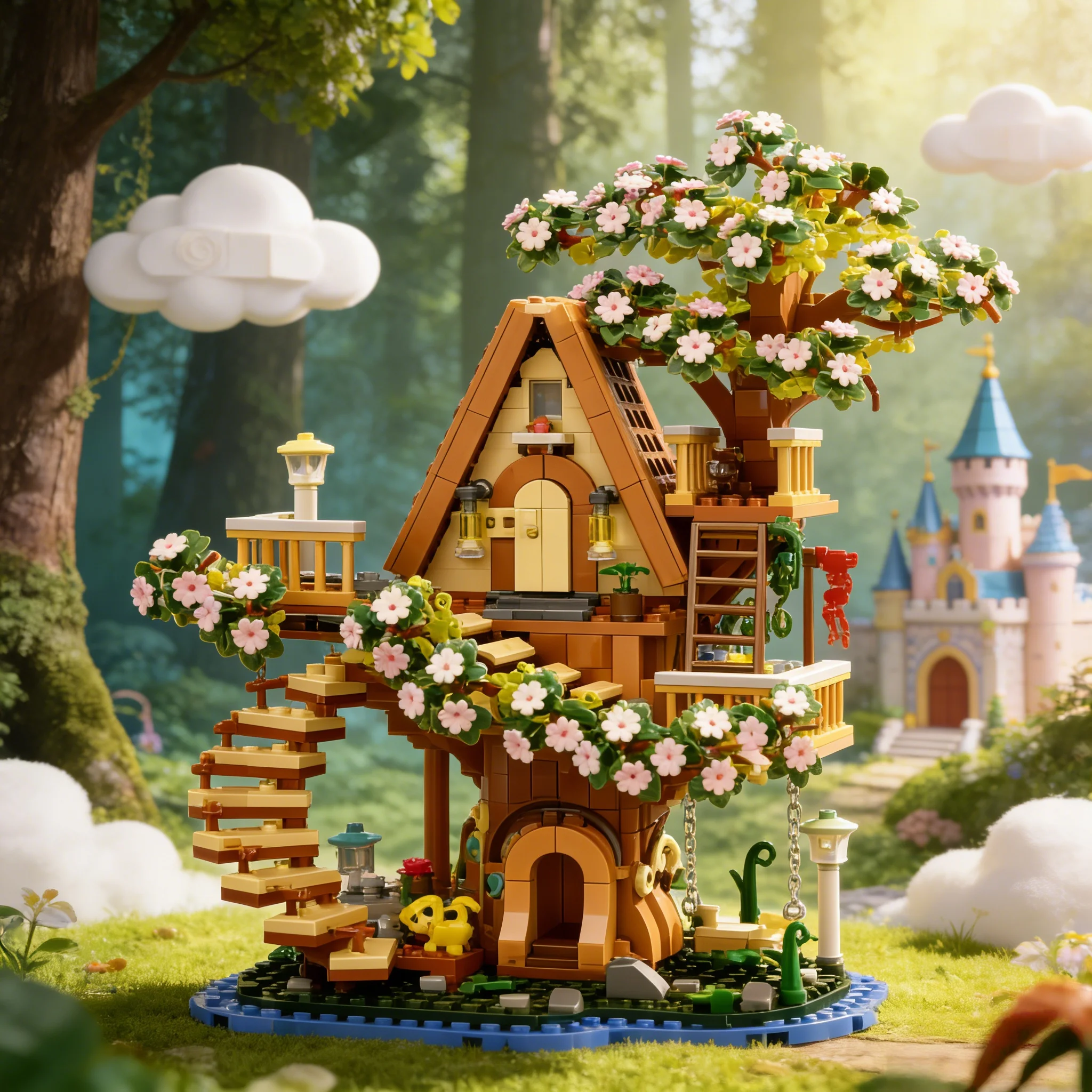 

Creative New Kids Building Block Three Transformations Sakura Tree House Architecture Street View Flower Villa Decoration Brick