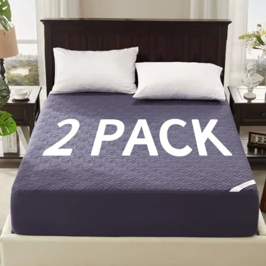 

2 Pack Waterproof Mattress Protector Size Mattress Pad with Deep Pocket 6"-15" Depth Soft Breathable Bed Mattress Cover for Bed