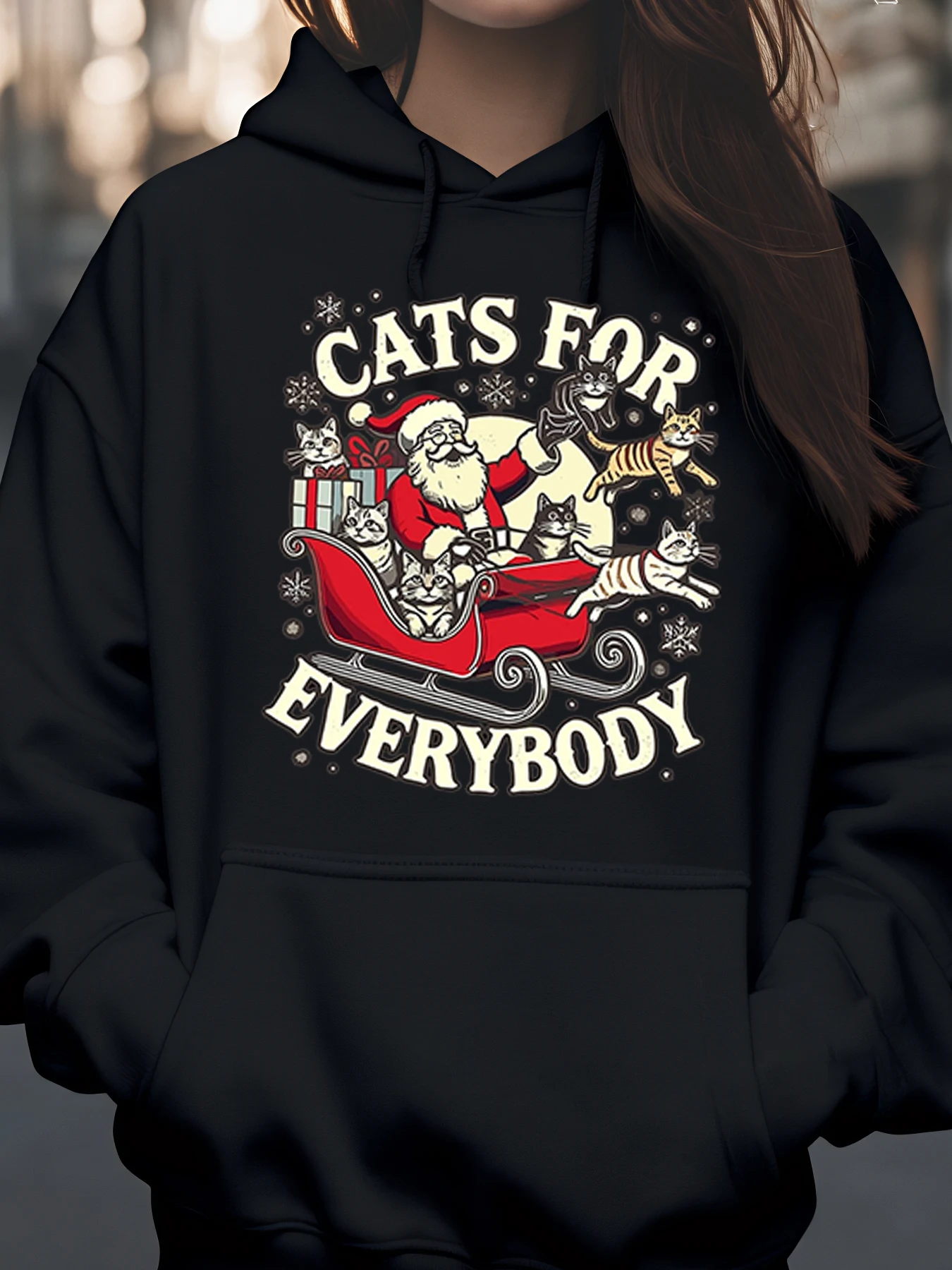 

Кошки для всех Рождественская толстовка с капюшоном в виде сани Санта-Клауса Праздничный подарок для любителей кошек