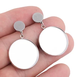 10pcs Stainless Steel Fit 20mm Cabochon Earring Base Setting Blanks Diy 8mm Pad Earring Post Studs Findings For Jewelry Making
