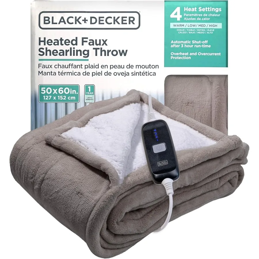 

Одеяло с подогревом, электрическое одеяло из искусственной стрижки, электрическое одеяло с подогревом и 4 уровнями нагрева, 3-часовой таймер, автоматическое отключение, быстрое