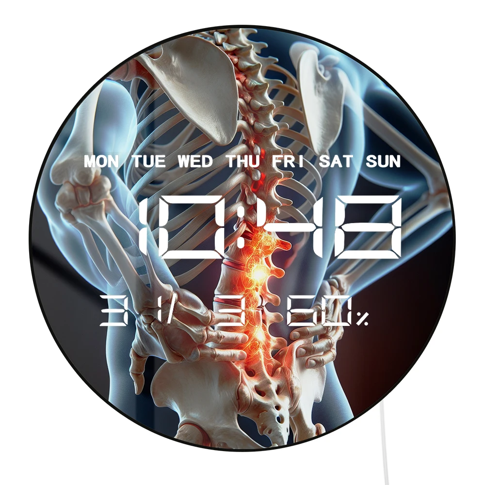 

Spinal Column Spine Doctor LED Digital Clock Wall Desk Use Electronic Wall Clock with 12/24hour Timer Calendar Date Temperature