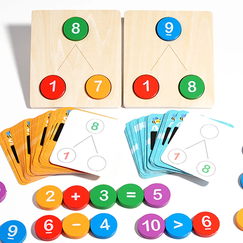 Bambini Matematica Educazione precoce Sussidi didattici Decomposizione digitale in legno Aritmetica Giocattolo Montessori Numero Cognizione Conteggio Giocattoli