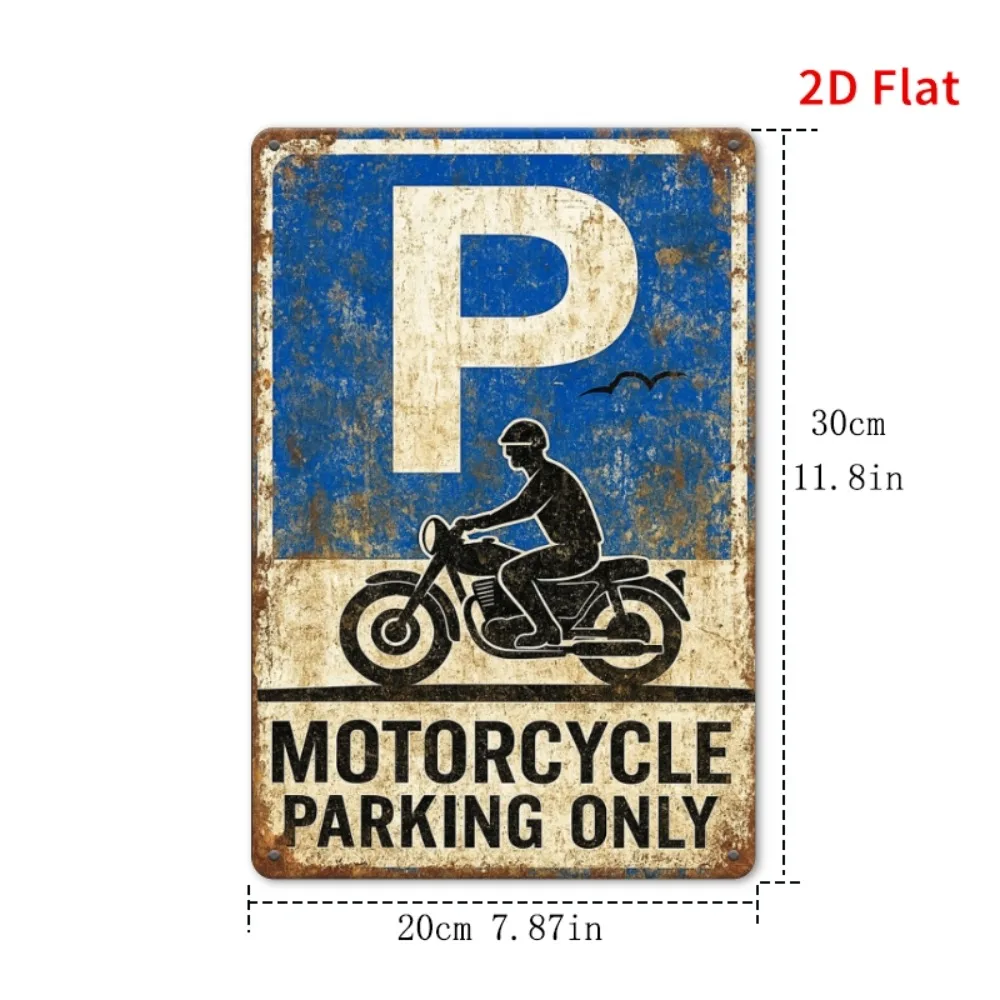 2D Flat Metal Tin Sign 7.87x11.81in Vintage Motorcycle Parking Only Wall Decor