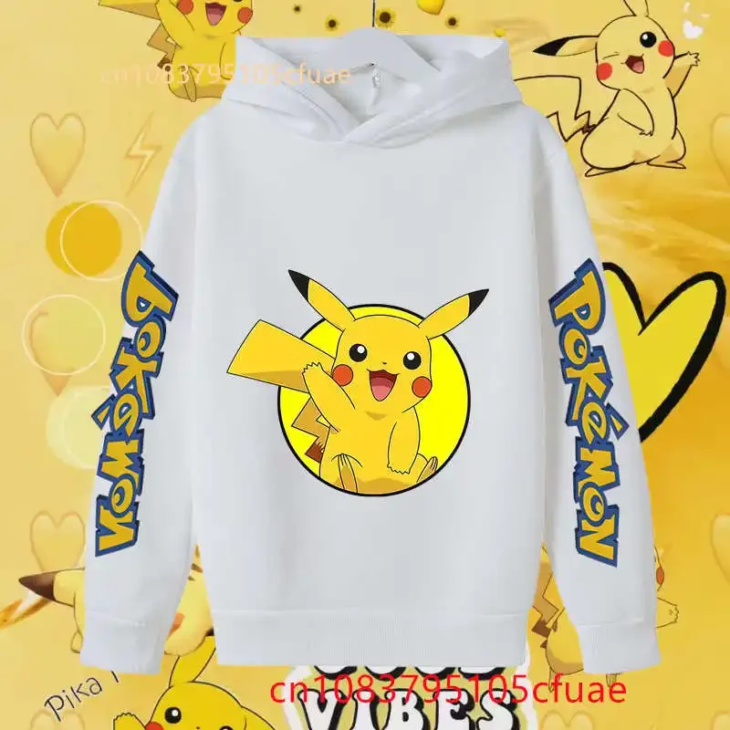 

Hot Kawaii Pokemons White Hoodie Set Kids Clothes GirlsClothing Baby Boys Autumn Pikachu Birthday Sweatshirt Children Tops+pants