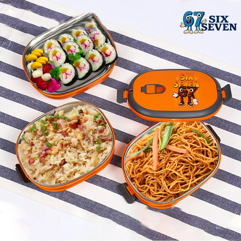 67 ستة سبعة سرقة صندوق غداء حراري Brainrot الإبداعية الكرتون بينتو حافظة نزهة صناديق المحمولة سعة كبيرة علبة الغداء جديد #4