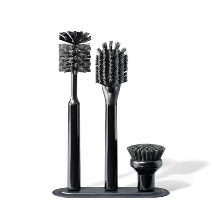 

Curio Home Goods Ionic Brush Set, Magnetized to Stand Upright, Stainless Steel with Replaceable Heads, Onyx/Black