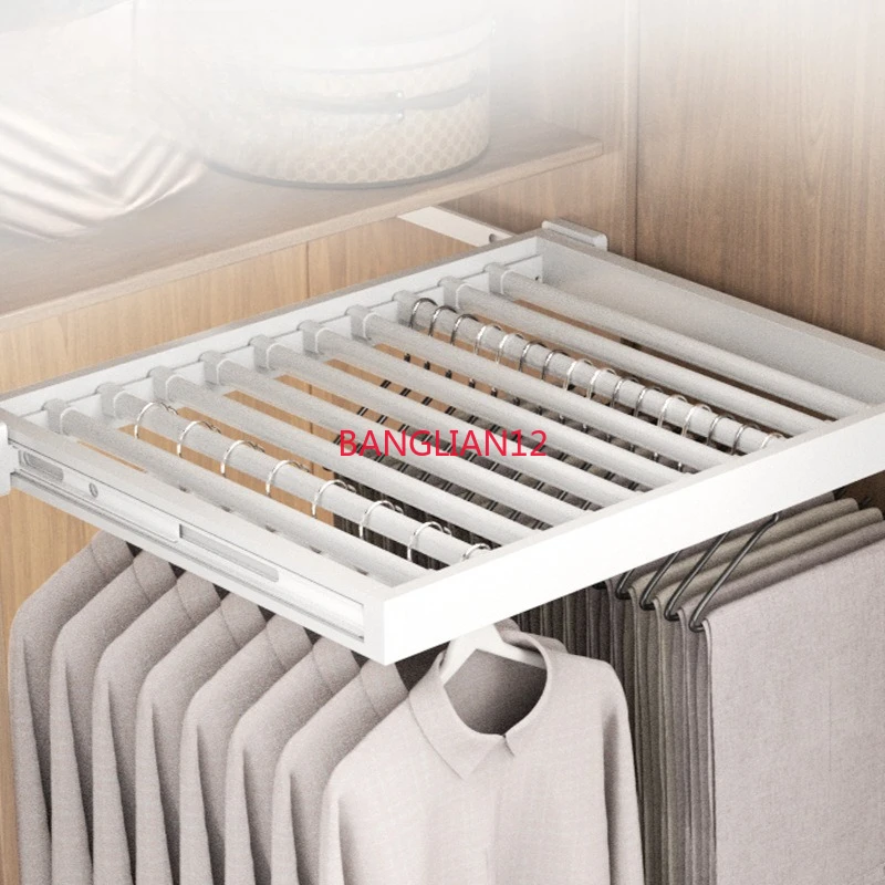 

Telescopic pants rack household wardrobe multi-functional built-in stretch slide rail basket drawer hardware accessories
