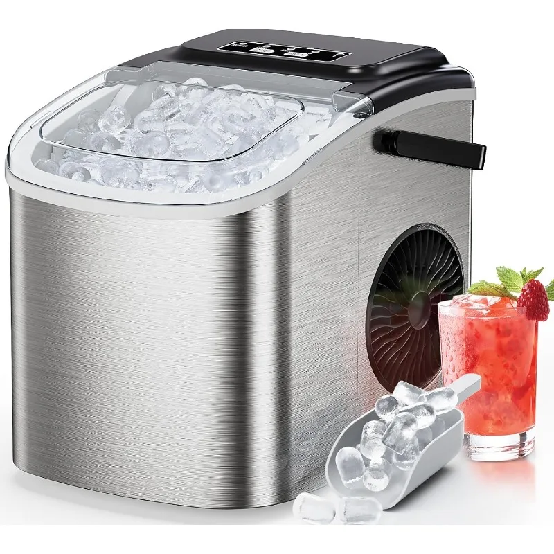 

Ice Maker Countertop, Portable Ice Machine Ready in 6 Minutes with 9 Cubes 26LBS in 24H, Self-Cleaning, Two Sizes of Bullet Ice