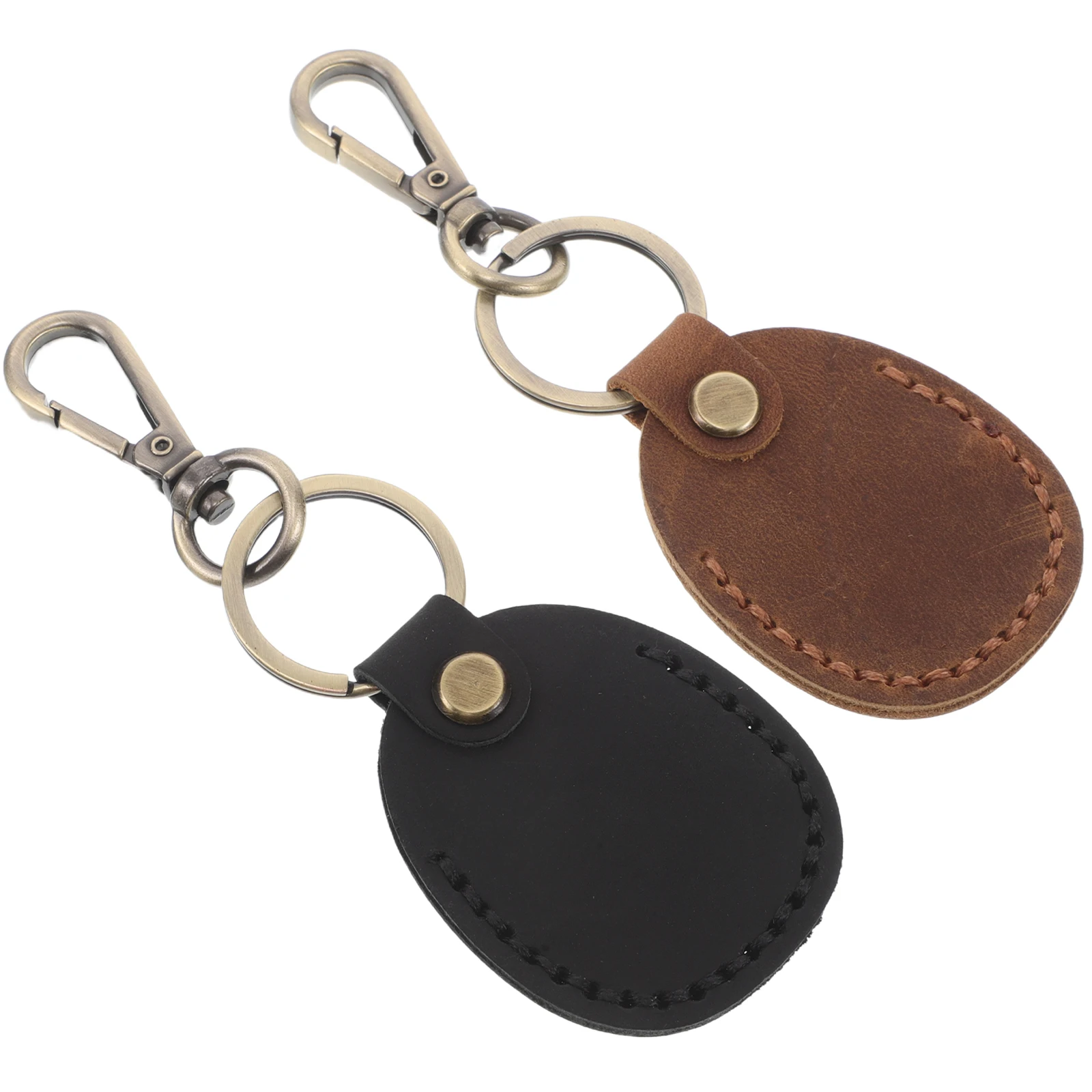 

2 Pcs Access Card Holder Vintage PU Key Fob Sleeve Chain Tag Smart Keychains Bag Protector Storage Case