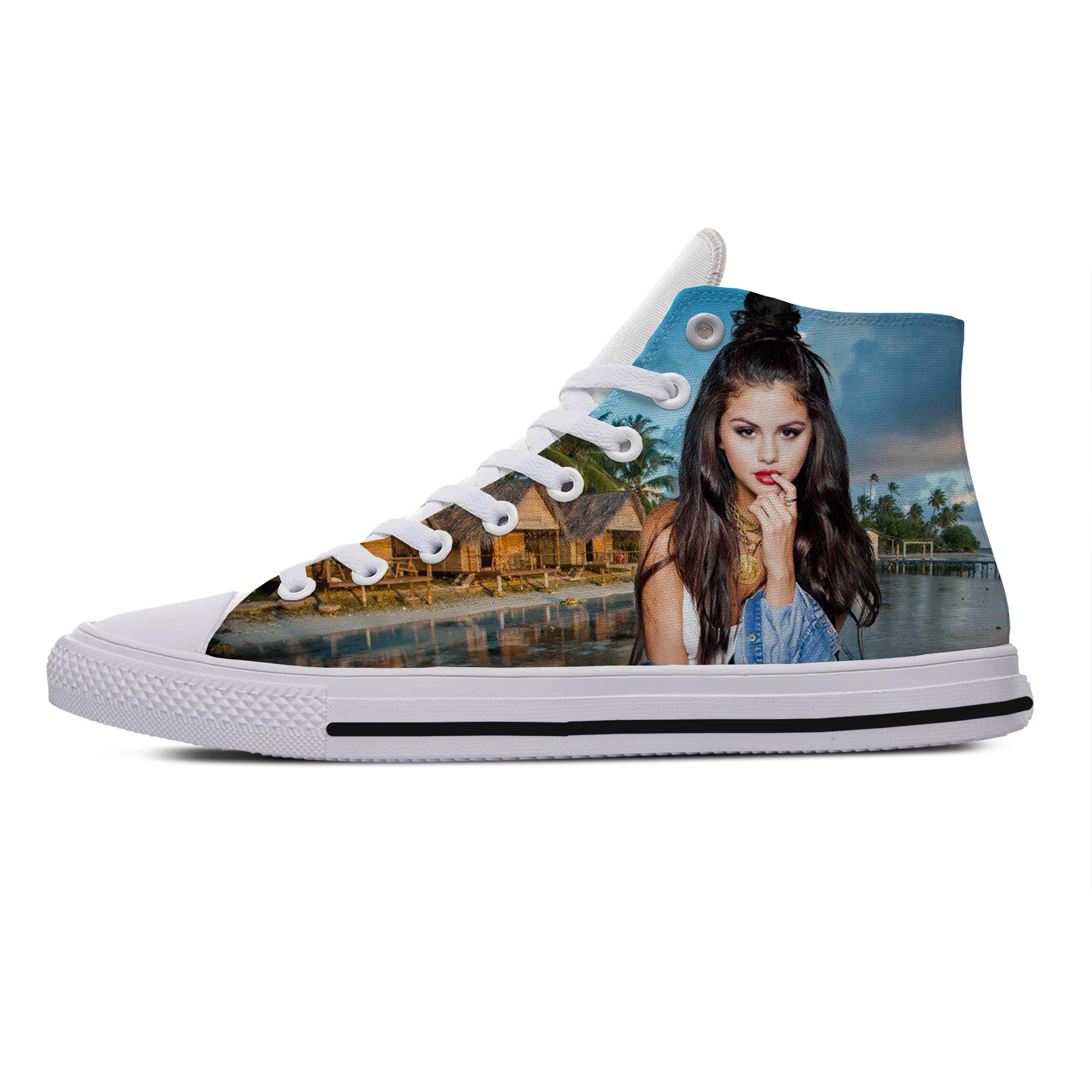 Hot Latest Summer Selena Gomez Shoes Men Women Selena Gomez Lightweight Board Shoes Breathable Comfortable High Top Canvas Shoes