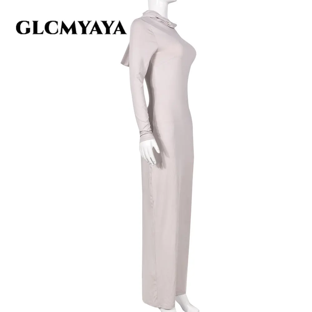 GLCMYAYA Streetwear Women Hooded Posterior Side Slit Pullover Bodycon Dress 2023 Sexy Long Sleeve Solid Midi Maxi Long Dresses