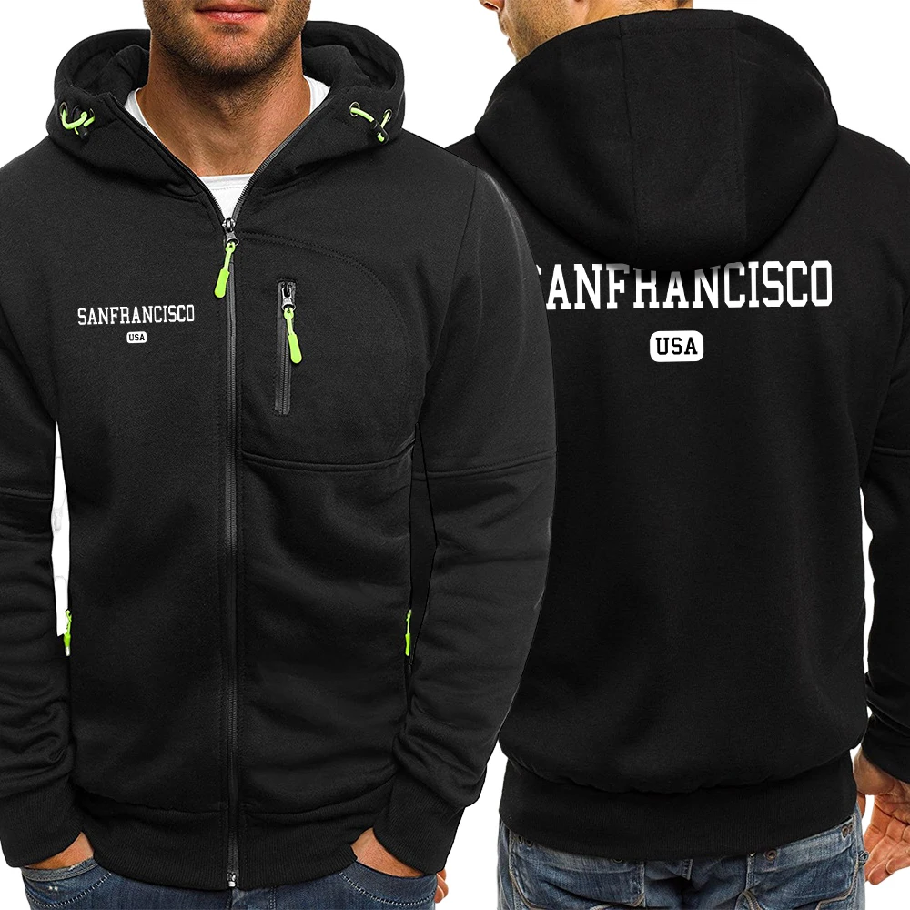 

Sanfrancisco Usa City Print Zipper Jacket Men Casual Pocket Hoodies Fashion Loose Long Sleeve Unisex Autumn Fleece Pullover