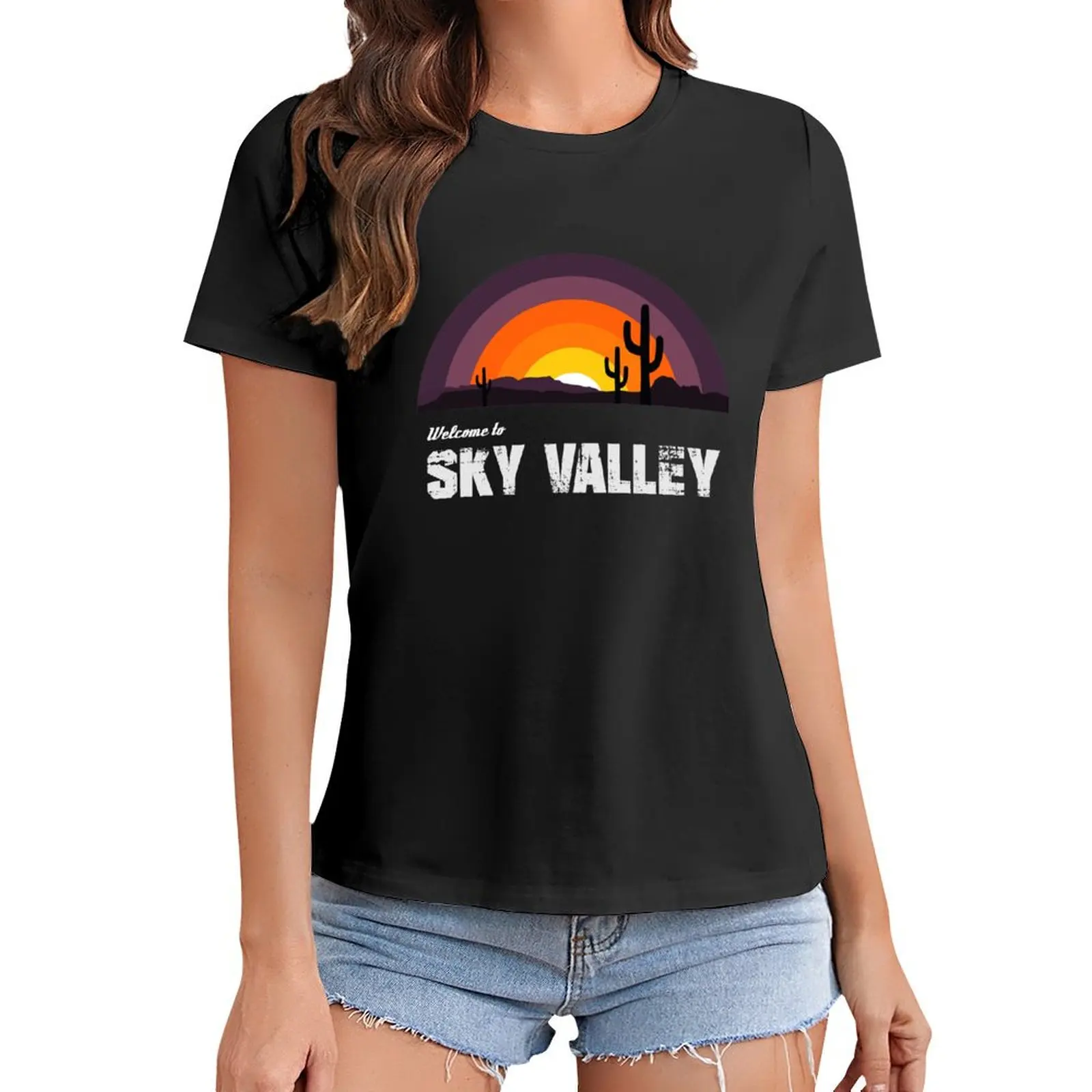 

Welcome To Sky Valley T-Shirt summer clothes funny Women's tops