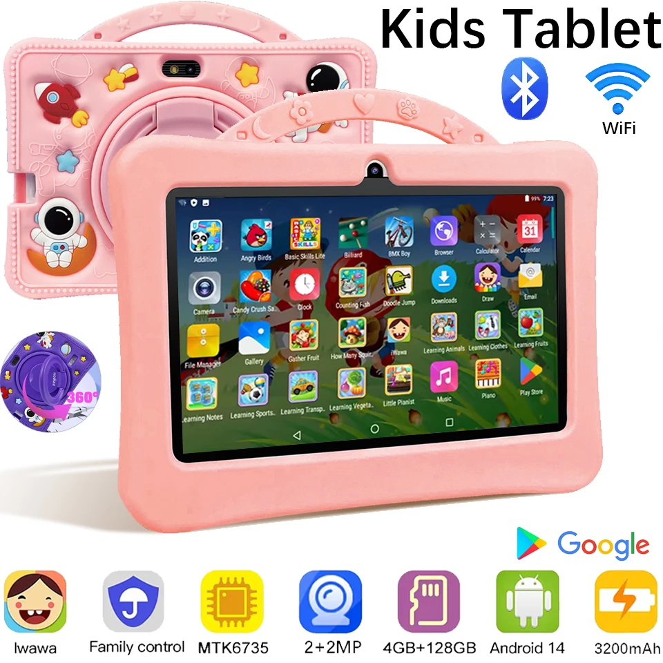 

7 Inch Android 14 New Cartoon Pattern 4+128GB Kids Tablet Learning Education Games Tablets with Parent Control Children's Gifts
