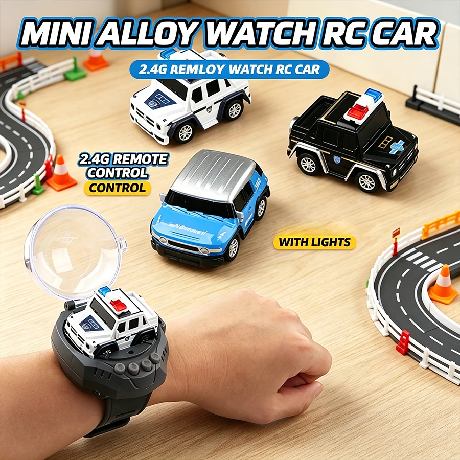2.4G Watch RC Mini Alloy Car, 4 Channels with Lights, Desktop Stress Relief Toy, Perfect Holiday Gift for Kids & Stu