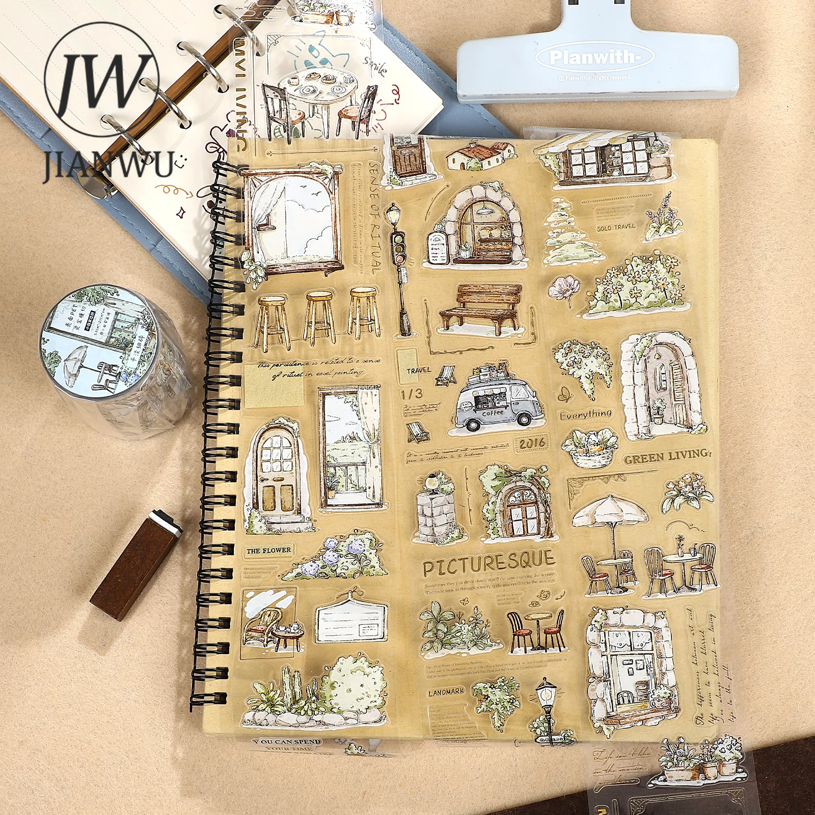 

JIANWU 55мм*6м Винтажная ПЭТ-лента для скрапбукинга с изображением комнатных растений и оконных пейзажей, креативная, для дневников и канцелярских товаров