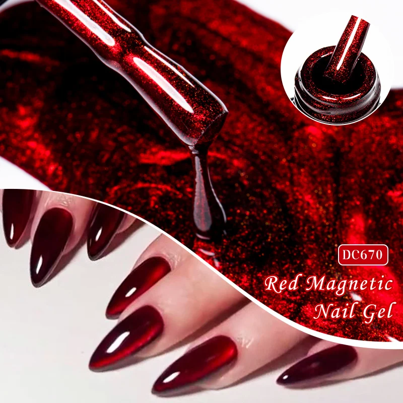 Mtssii 7ML Wine Red Cat Magnetic Gel Nail Polish Super Shiny Ruby Red Cat Eye Gel Soak Off UV Semi-Permanent Nail Art Varnish
