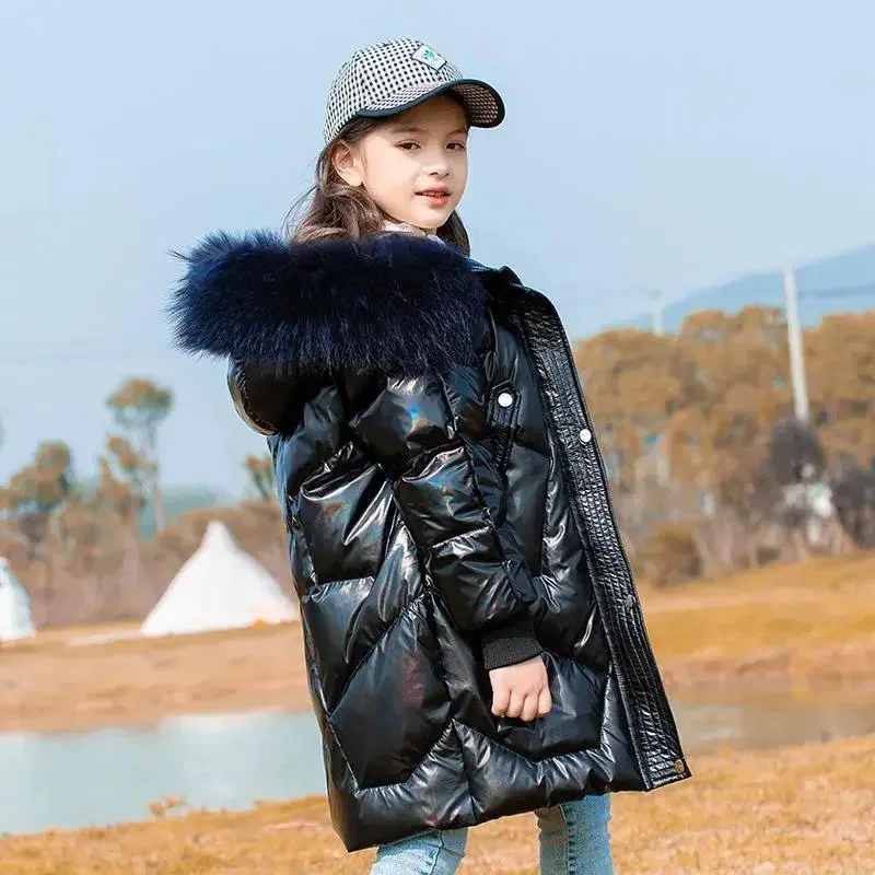 Kids Parka Overcoat Thick Winter Jacket For Girls Fashion Fur Collar Hooded Coat 5-14 Years Teenage Snowsuit TZ445