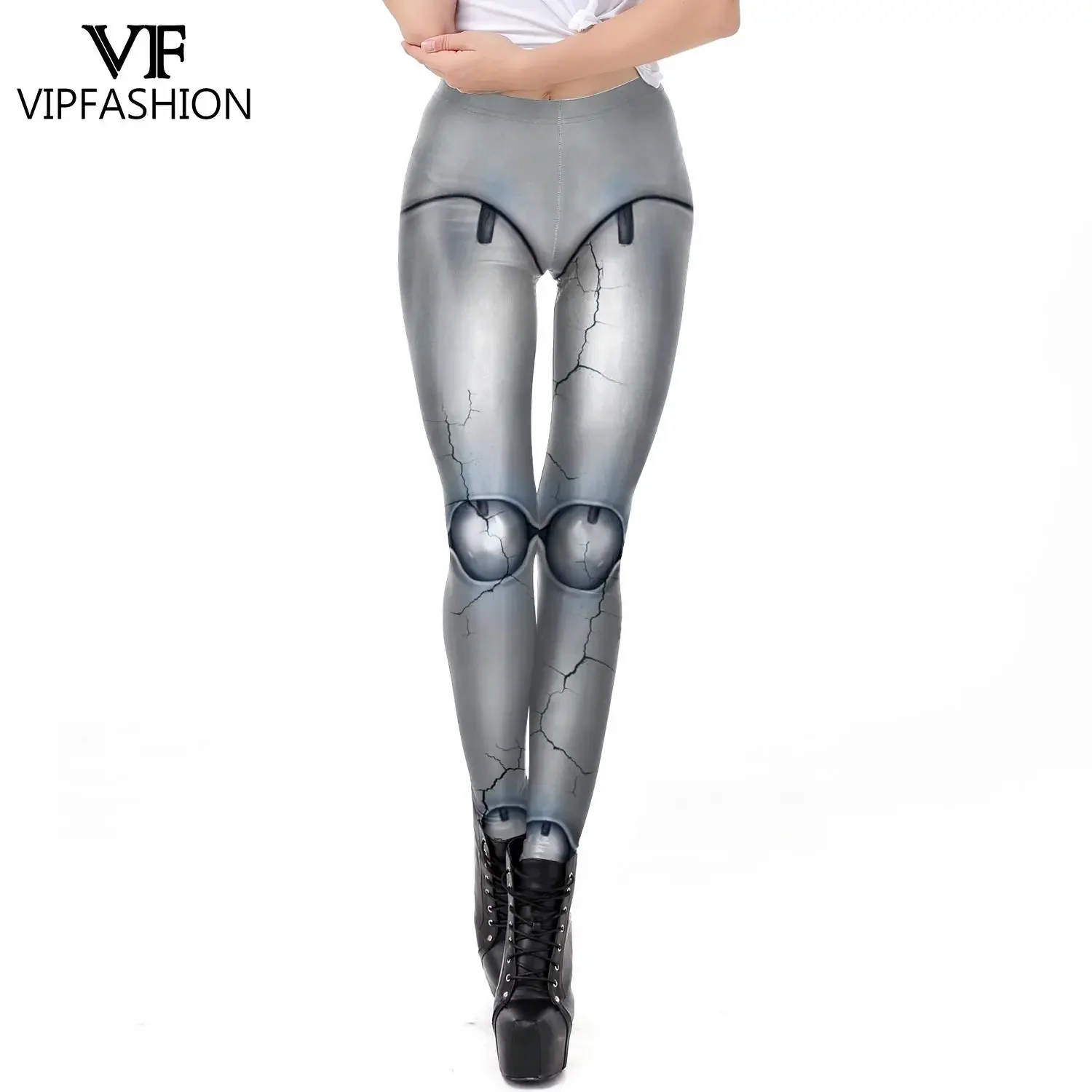 VIP FASHION legginsy z czaszką kobieta fantazyjne spodnie imprezowe Lady Punk seksowne rajstopy karnawał Purim wakacje Streetwear spodnie w połowie Wasit