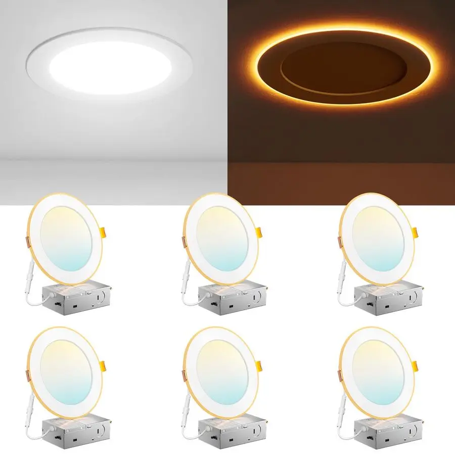 

6 Pack 6 Inch 5CCT LED Recessed Ceiling Light with Night Light, 2700K 3000K 3500K 4000K 5000K Selectable UltraThin Recessed Ligh