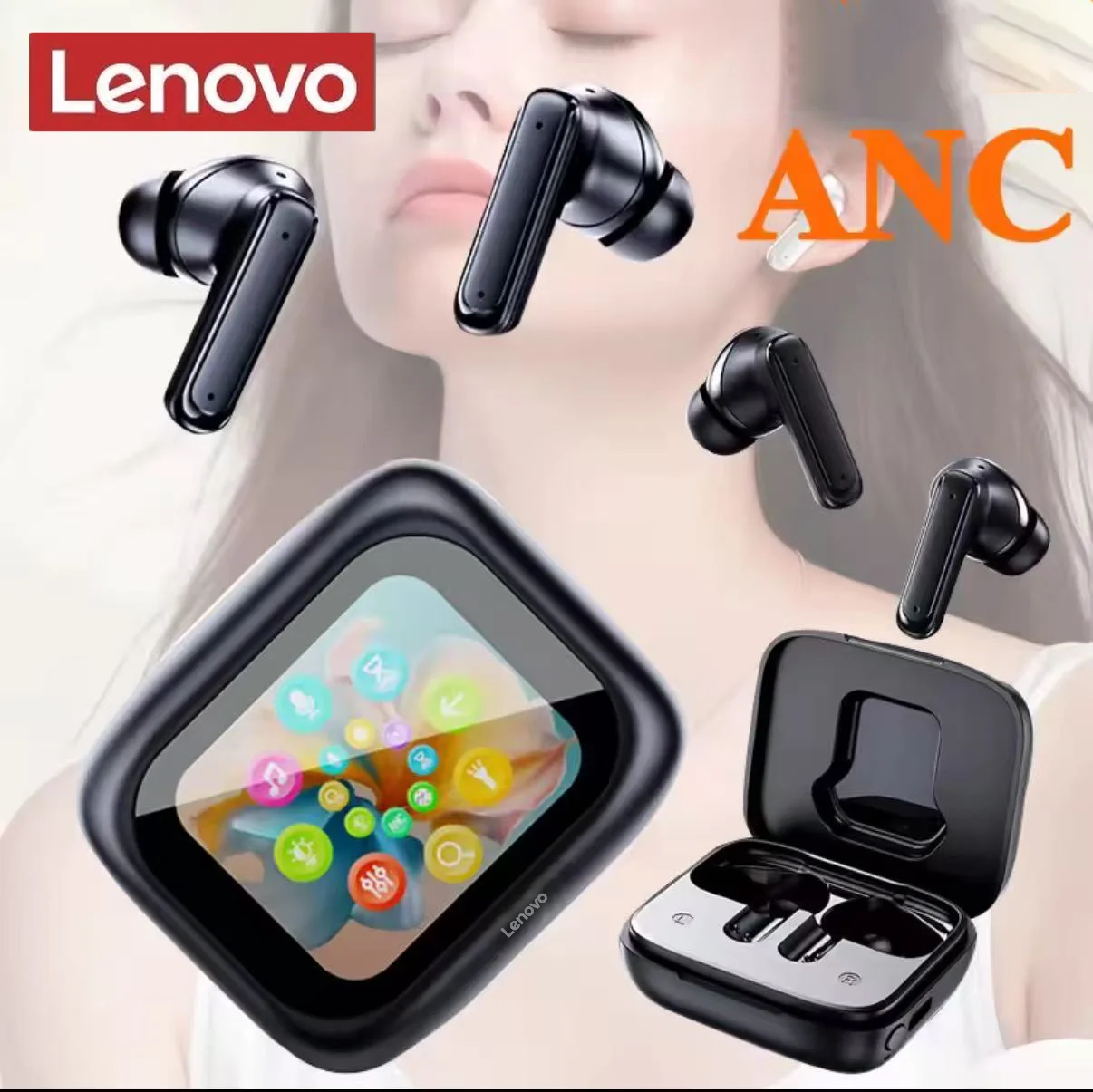 Lenovo-auriculares Bluetooth con pantalla completamente táctil, cascos intrauditivos inalámbricos con cancelación de ruido, Bluetooth 5,4 ANC-ENC