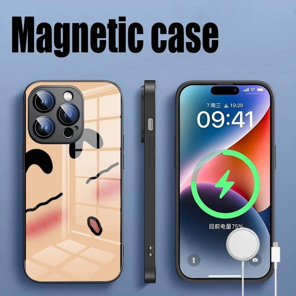 CrayonS S-ShinChanS phone case Magnetic Case For Iphone 15 13 12 14 11 Pro Max Mini X Xr Xs 8 7 Puls 6 Macsafe Glass quiet coque