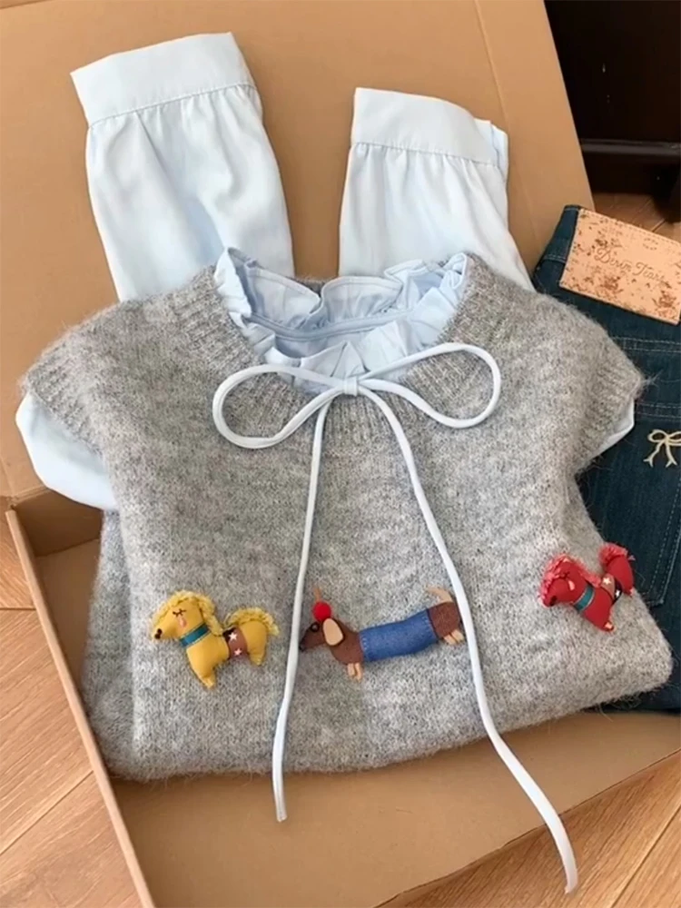 

Korean Sle round Ne Knitted Vest Faionable Agel Top Layered Wear Snow Dr Brand Women's Winter 2025 New Arrival