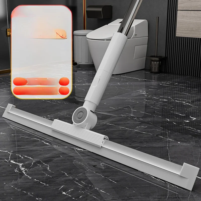 Silicone Edge Floor Scraper Broom for Bathroom Wet or Dry Use with Detachable Head and Rust Proof Stainless Steel Shaft