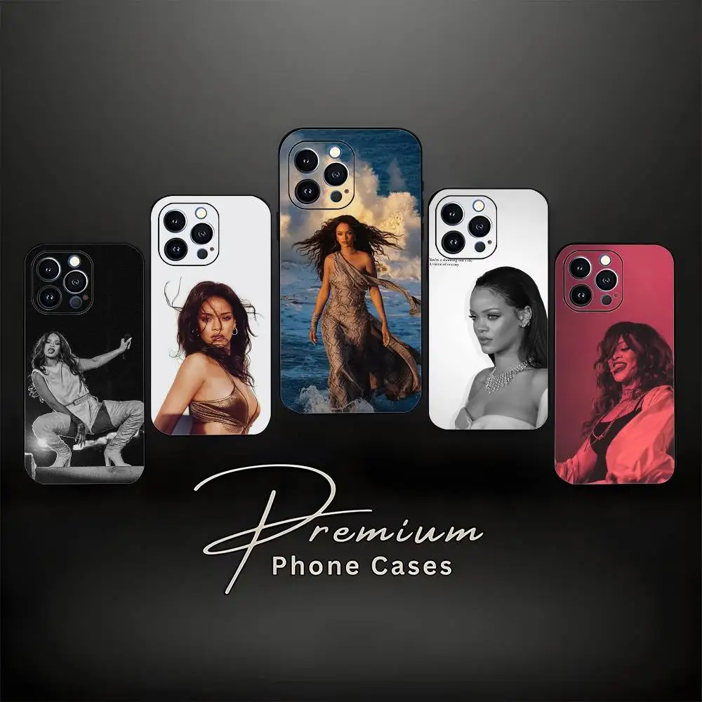 حافظة هاتف Singer R-Rihanna لهاتف iPhone 17,16,15,14,13,12,11,Pro Max,XS,X,XR,SE,Mini,8,7,غطاء أسود من السيليكون الناعم #1