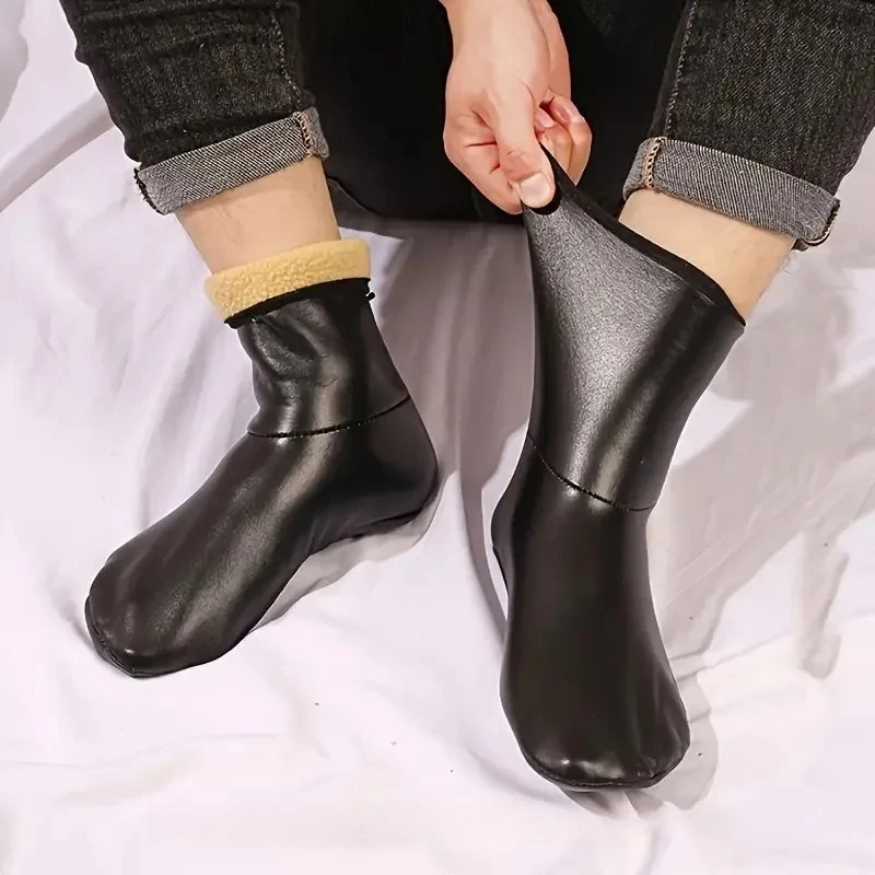1 Pair Men Women's Outdoor Sports Warm Snowfield Socks for Autumn Winter Thickened Windproof Warm Inner Plush Indoor Floor Socks