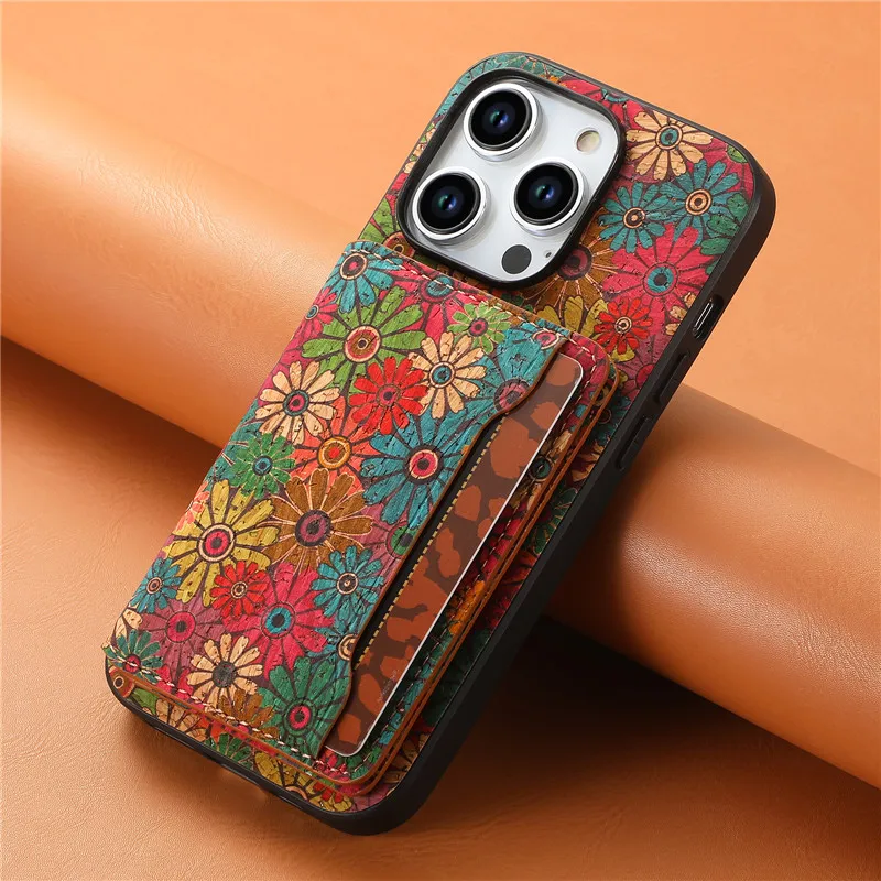 Luxury Flower Figure Card Holder Wallet Leather Case For iPhone 11 12 13 14 15 Pro Max Plus XS Max XR 7 8 SE 2022 Back Cover