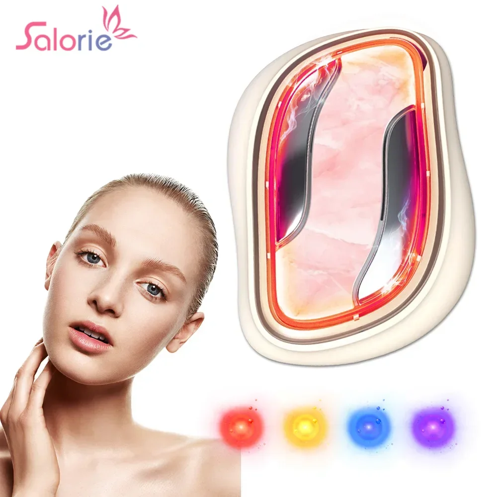 Facial Natural Jade Massagr LED Photon Hot Compress Face Lifiting Anti-aging EMS Pulse Microcurrent Skin Care Deeply Cleansing