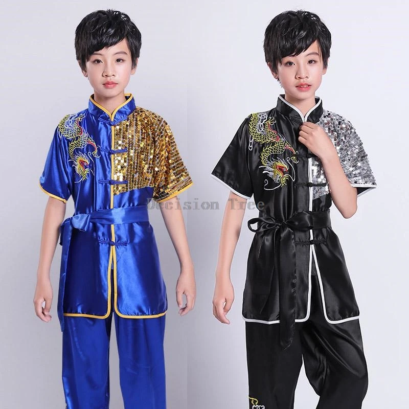 2026 chinese characteristic sequin design wushu set retro trendy dragon embroideried wushu set martial arts performance clothing
