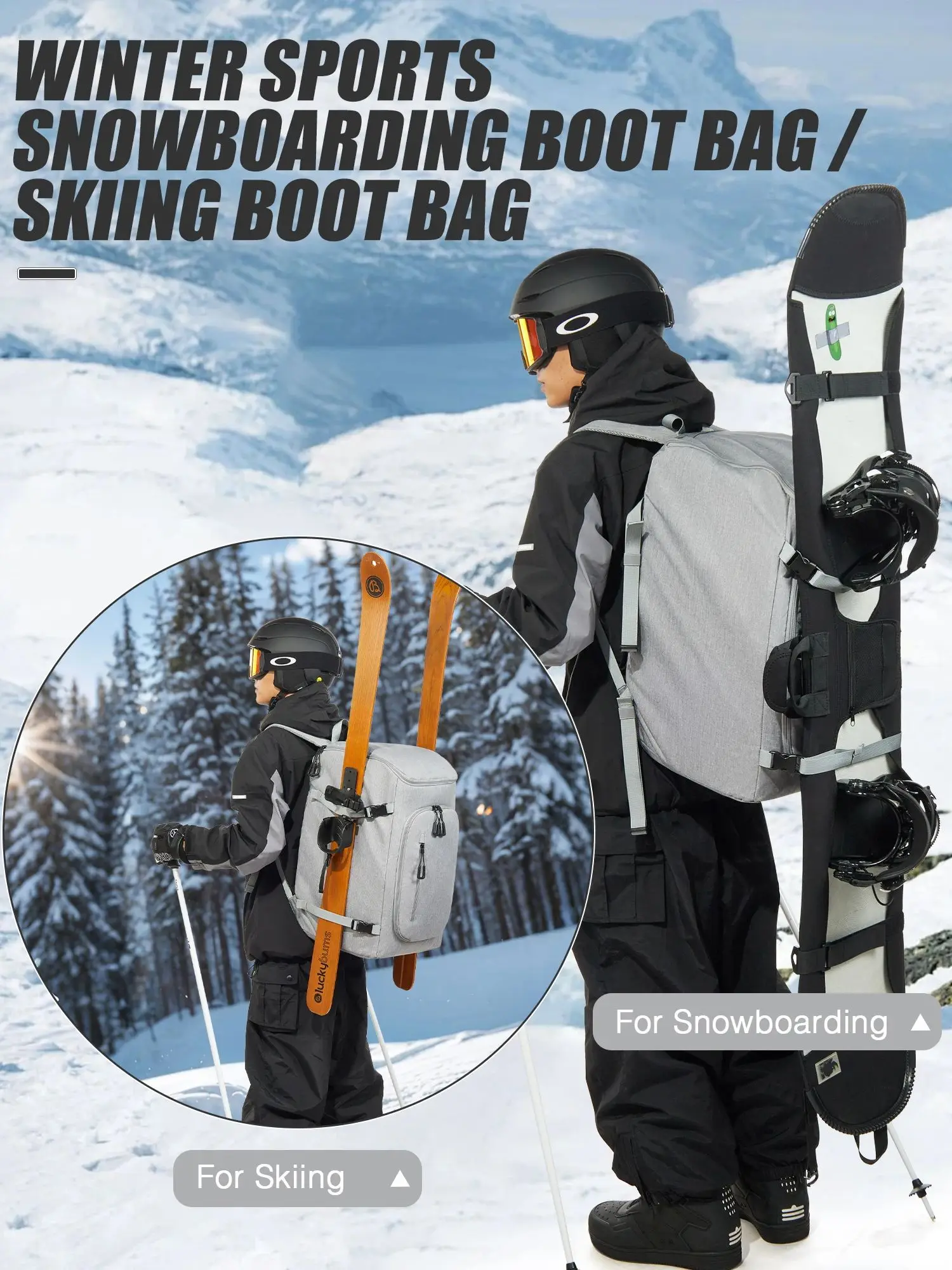 حقيبة أحذية ki - حقيبة ظهر للسفر بسعة 50 لترًا، مقاومة للماء، حقيبة ظهر على الجليد للسفر، معدات المتاجر بما في ذلك الخوذة