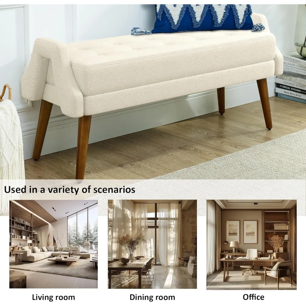 مقعد مسند ذراع مخملي مبطن بأرجل متينة باللون البني الداكن لغرفة النوم وغرفة المعيشة #6