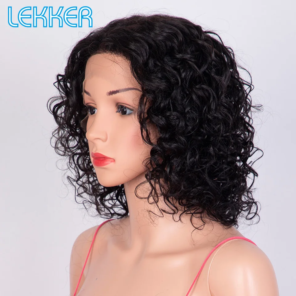 Lekker-Short Kinky Curly Bob Peruca para Mulheres, Lace Front, Cabelo Humano, Solto, Ondulado Profundo, Cabelo Remy Brasileiro, Perucas Coloridas Ombre, 13x6x1