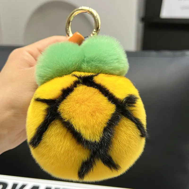 Real Otter Rabbit Fur Pineapple Keychain Pendant, Cute Plush Small Pineapple Bag Pendant, Perfect Birthday Gift