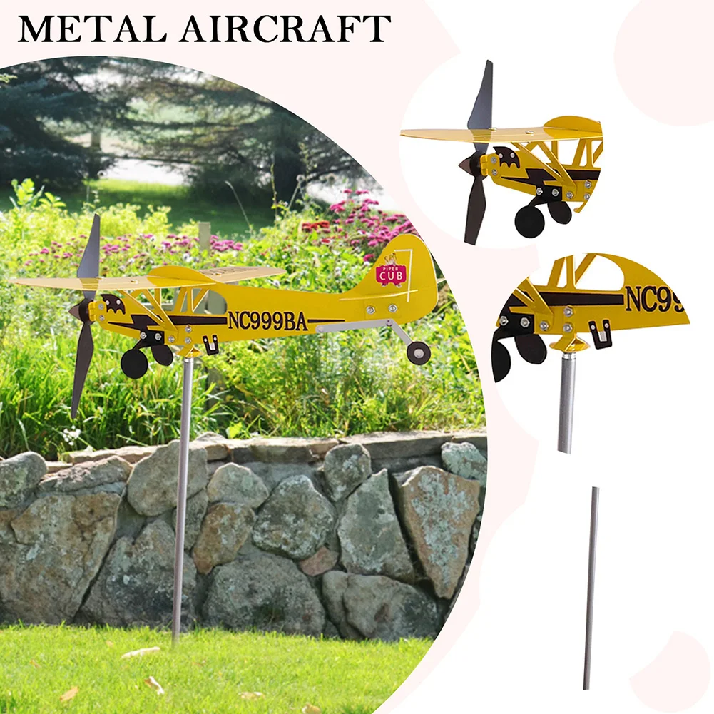 3D Plane Garden Weather Vane Plug Decor Creative Chic Plug-in Windmill Anti-corrosion Weatherproof Ornaments for Outdoor Garden