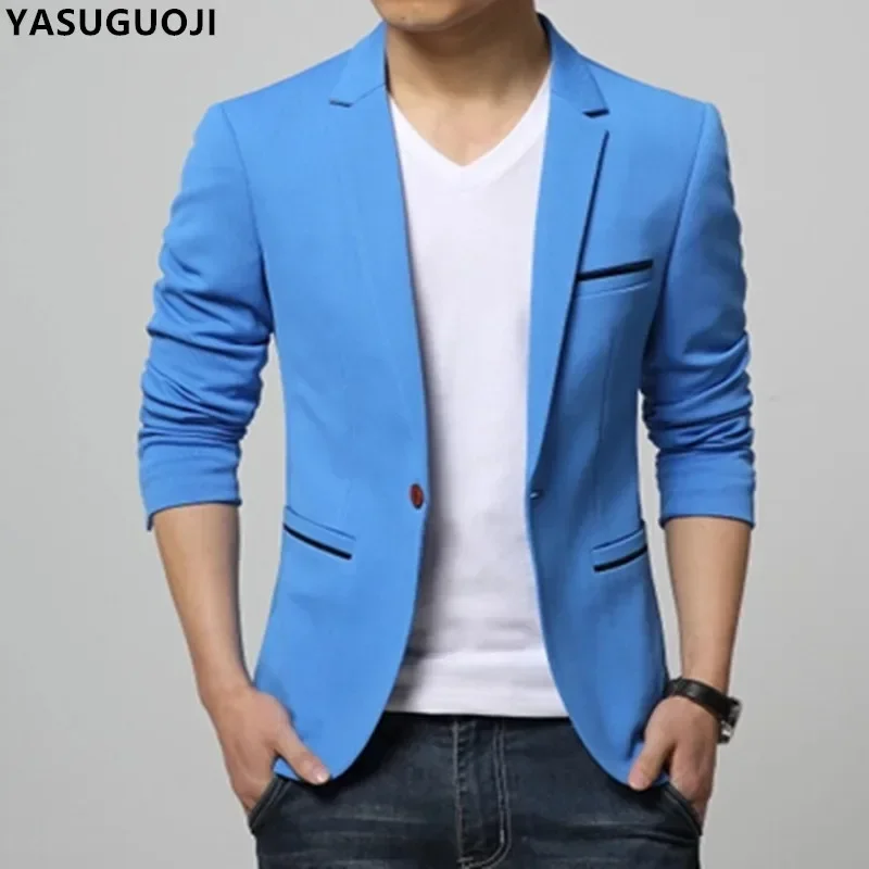 

New 2025 Spring Autumn Fashion Slim Fit One Button Solid Color Blazer Men Business Casual Men's M-5XL Clothing Suit Jacket Men